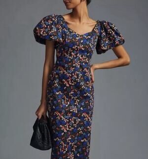 Hunter Bell Puff Sleeve Midi Dress Colette Anthropologie Ditsy Floral Size 4